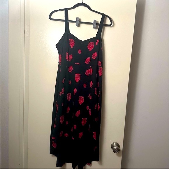 Tripp NYC Black & Red Owl Print Rockabilly Low High Studded Hem Dress Size L/12 - Picture 3 of 16